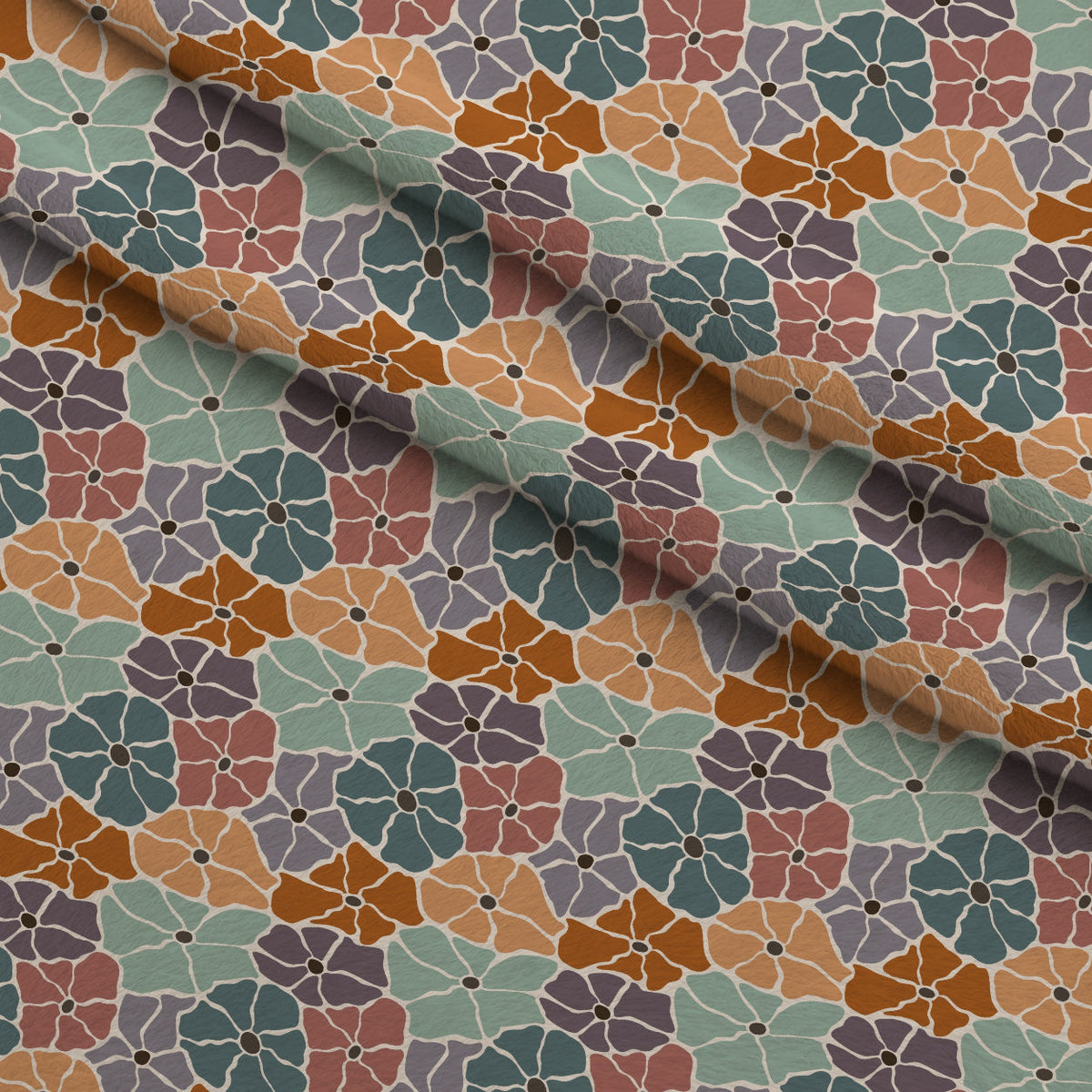 Retro Floral Pattern 7 Fleece Fabric — fleece fabric folded close-up preview (mv-fleece-v1:lying)