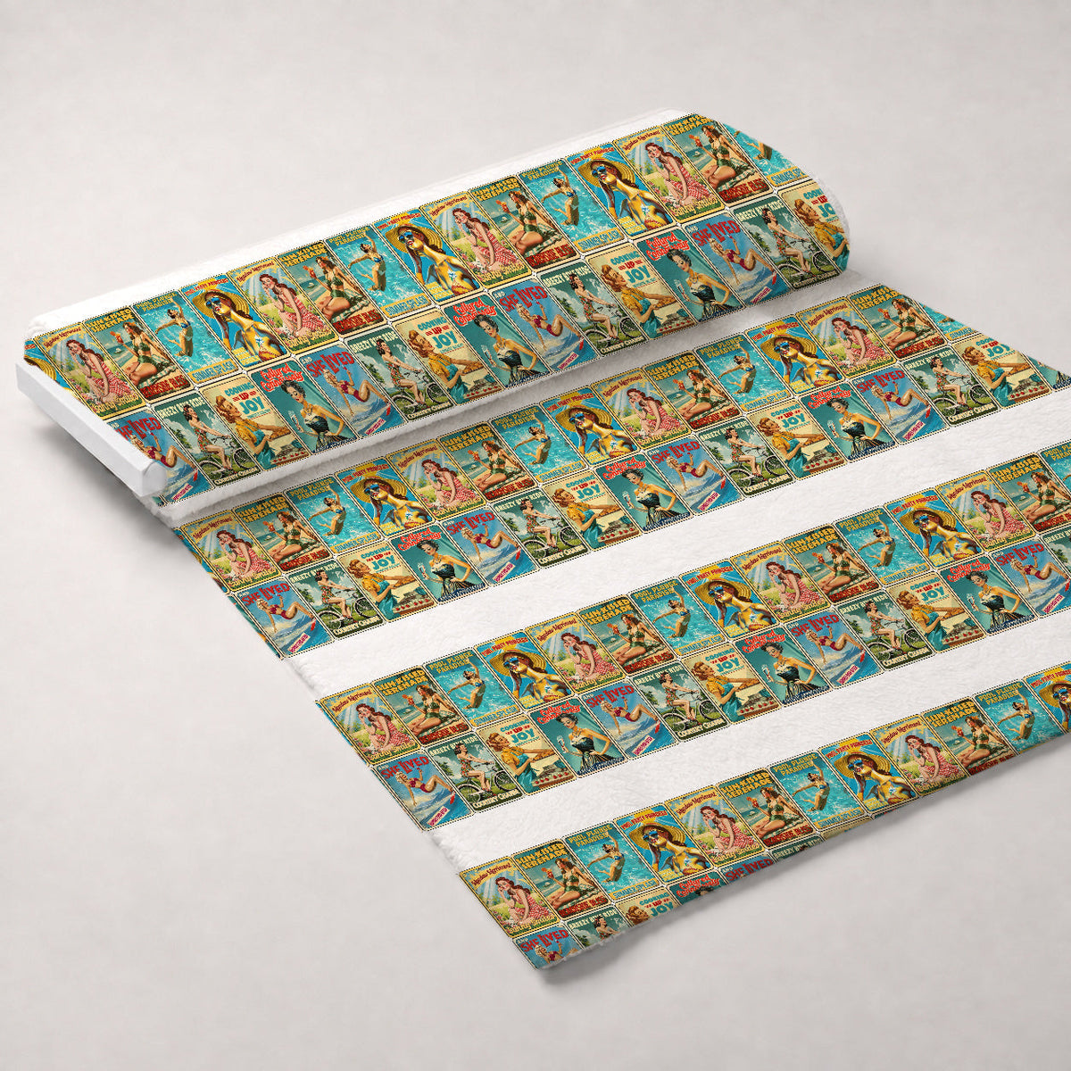 Retro Glamour Gals Pattern 1 Fleece Fabric — fleece fabric unrolled bolt preview (mv-fleece-v1:bolt)