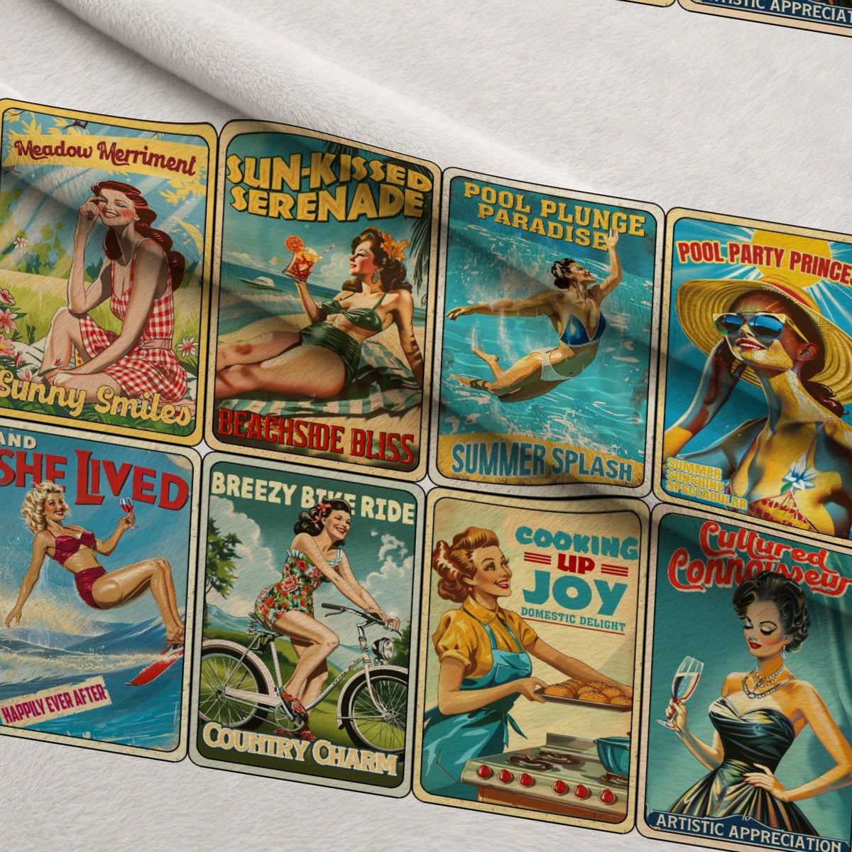 Retro Glamour Gals Pattern 1 Fleece Fabric — fleece fabric folded close-up preview (mv-fleece-v1:lying)