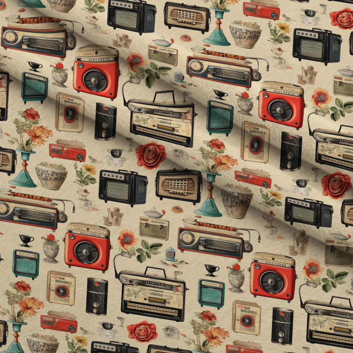 Retro Keepsakes Pattern 10 Fleece Fabric — fleece fabric folded close-up preview (mv-fleece-v1:lying)