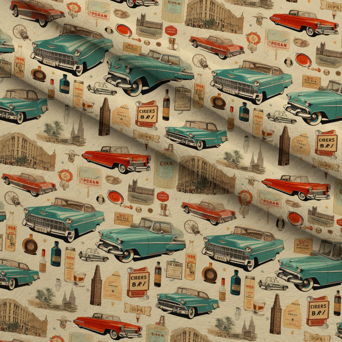 Retro Keepsakes Pattern 12 Fleece Fabric — fleece fabric folded close-up preview (mv-fleece-v1:lying)