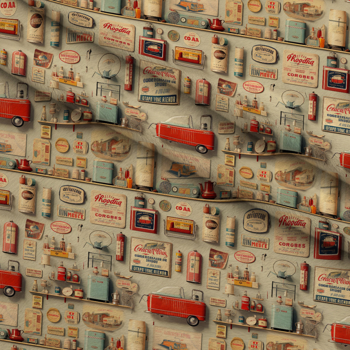 Retro Keepsakes Pattern 17 Fleece Fabric — fleece fabric folded close-up preview (mv-fleece-v1:lying)