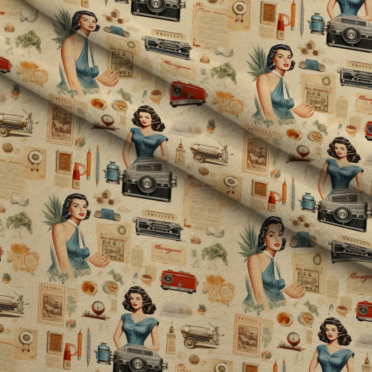 Retro Keepsakes Pattern 2 Fleece Fabric — fleece fabric folded close-up preview (mv-fleece-v1:lying)
