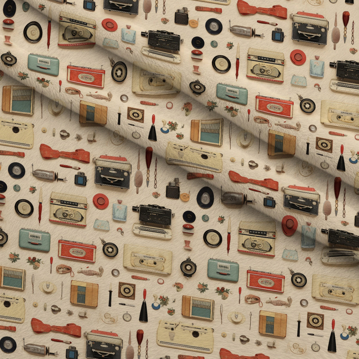 Retro Keepsakes Pattern 21 Fleece Fabric — fleece fabric folded close-up preview (mv-fleece-v1:lying)