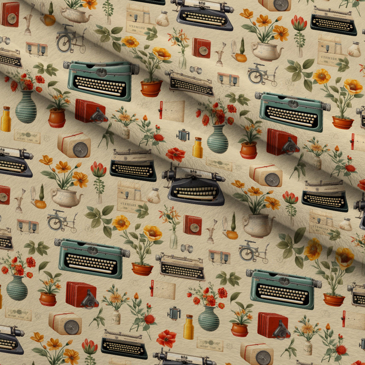 Retro Keepsakes Pattern 24 Fleece Fabric — fleece fabric folded close-up preview (mv-fleece-v1:lying)