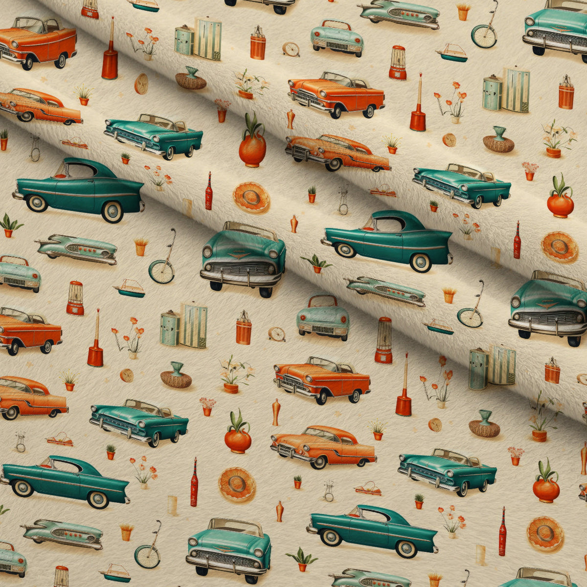 Retro Keepsakes Pattern 5 Fleece Fabric — fleece fabric folded close-up preview (mv-fleece-v1:lying)