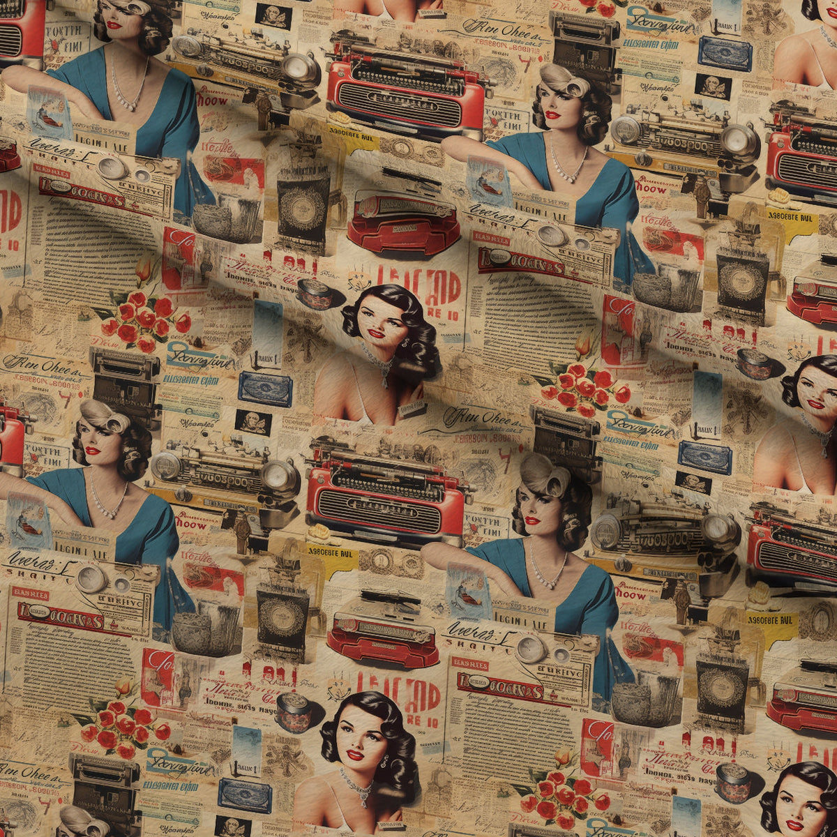 Retro Keepsakes Pattern 6 Fleece Fabric — fleece fabric folded close-up preview (mv-fleece-v1:lying)