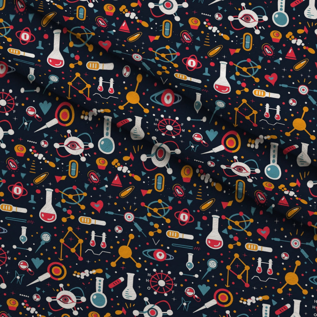Retro Lab Pattern 12 Fleece Fabric — fleece fabric folded close-up preview (mv-fleece-v1:lying)