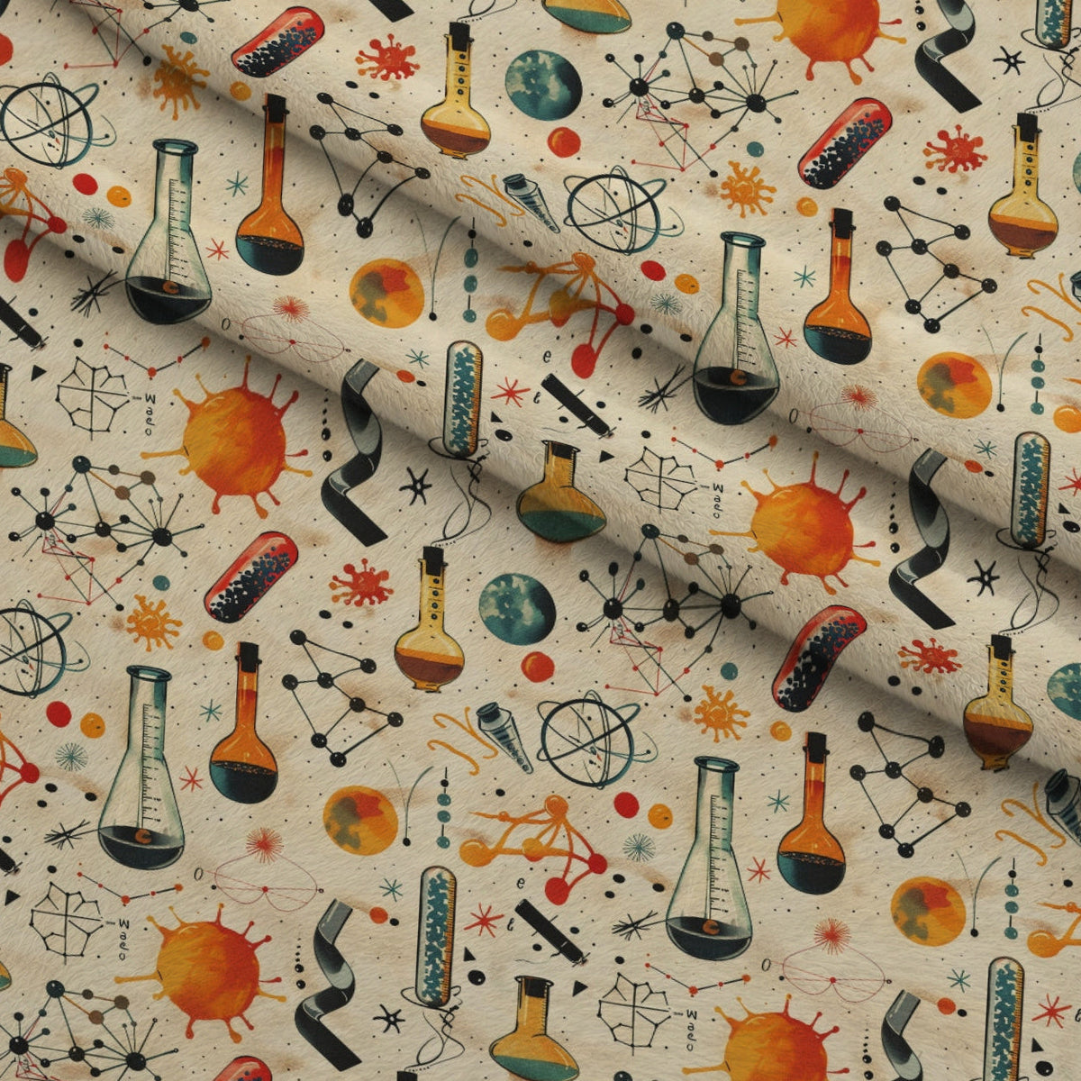Retro Lab Pattern 13 Fleece Fabric — fleece fabric folded close-up preview (mv-fleece-v1:lying)