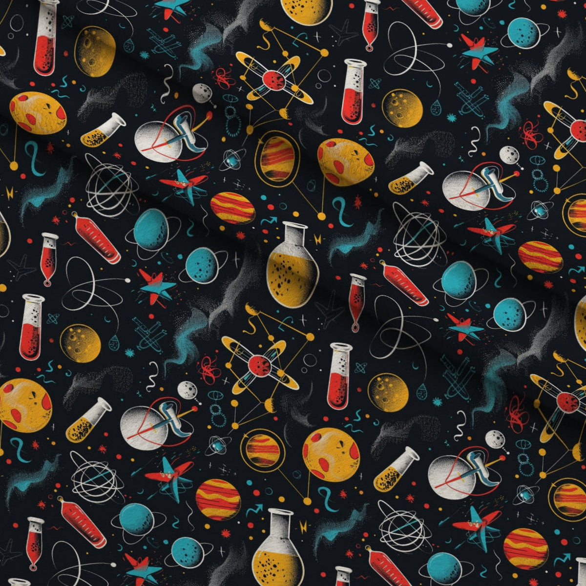 Retro Lab Pattern 14 Fleece Fabric — fleece fabric folded close-up preview (mv-fleece-v1:lying)