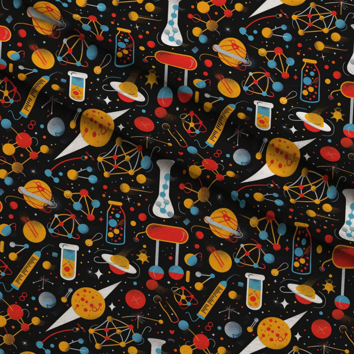 Retro Lab Pattern 8 Fleece Fabric — fleece fabric folded close-up preview (mv-fleece-v1:lying)