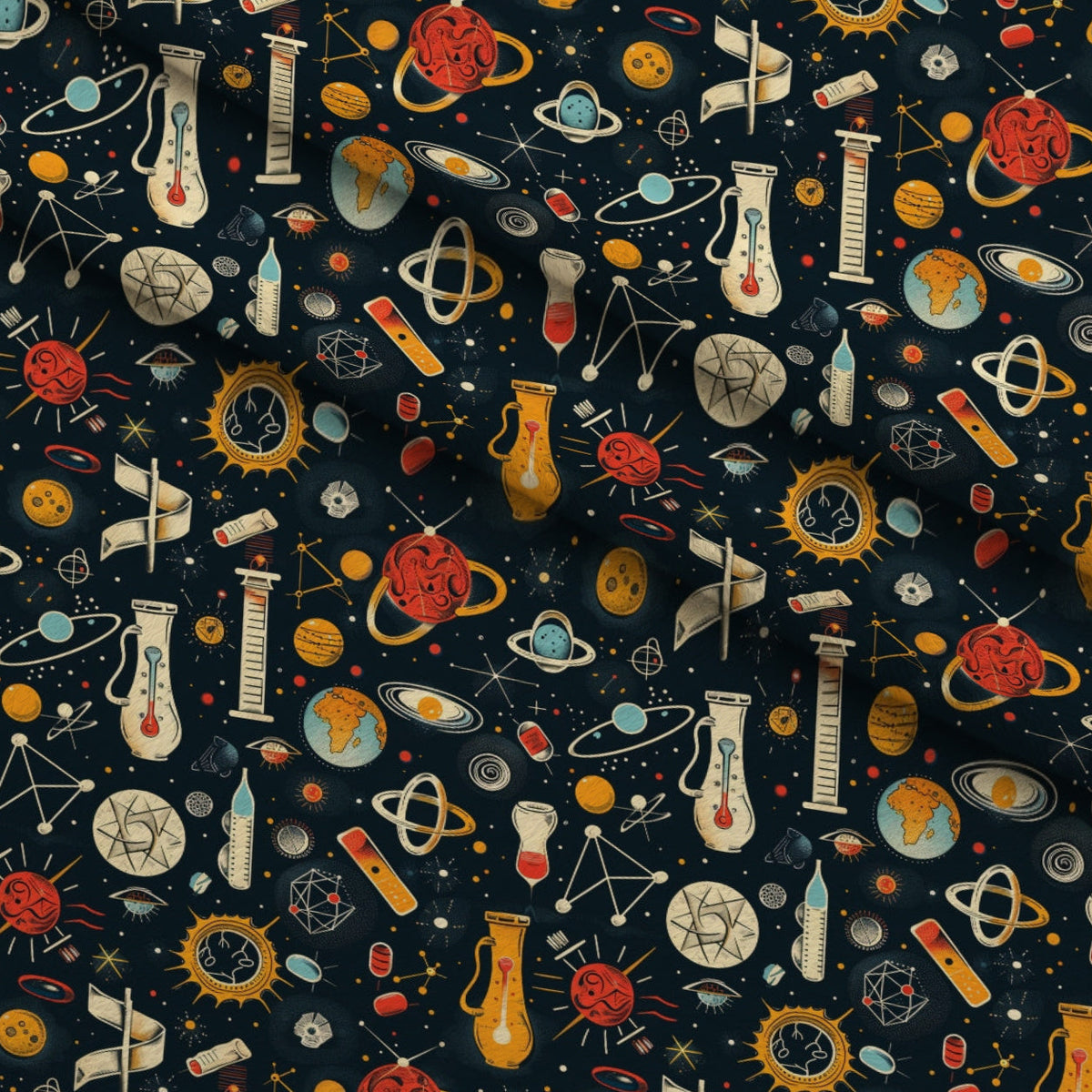 Retro Lab Pattern 9 Fleece Fabric — fleece fabric folded close-up preview (mv-fleece-v1:lying)