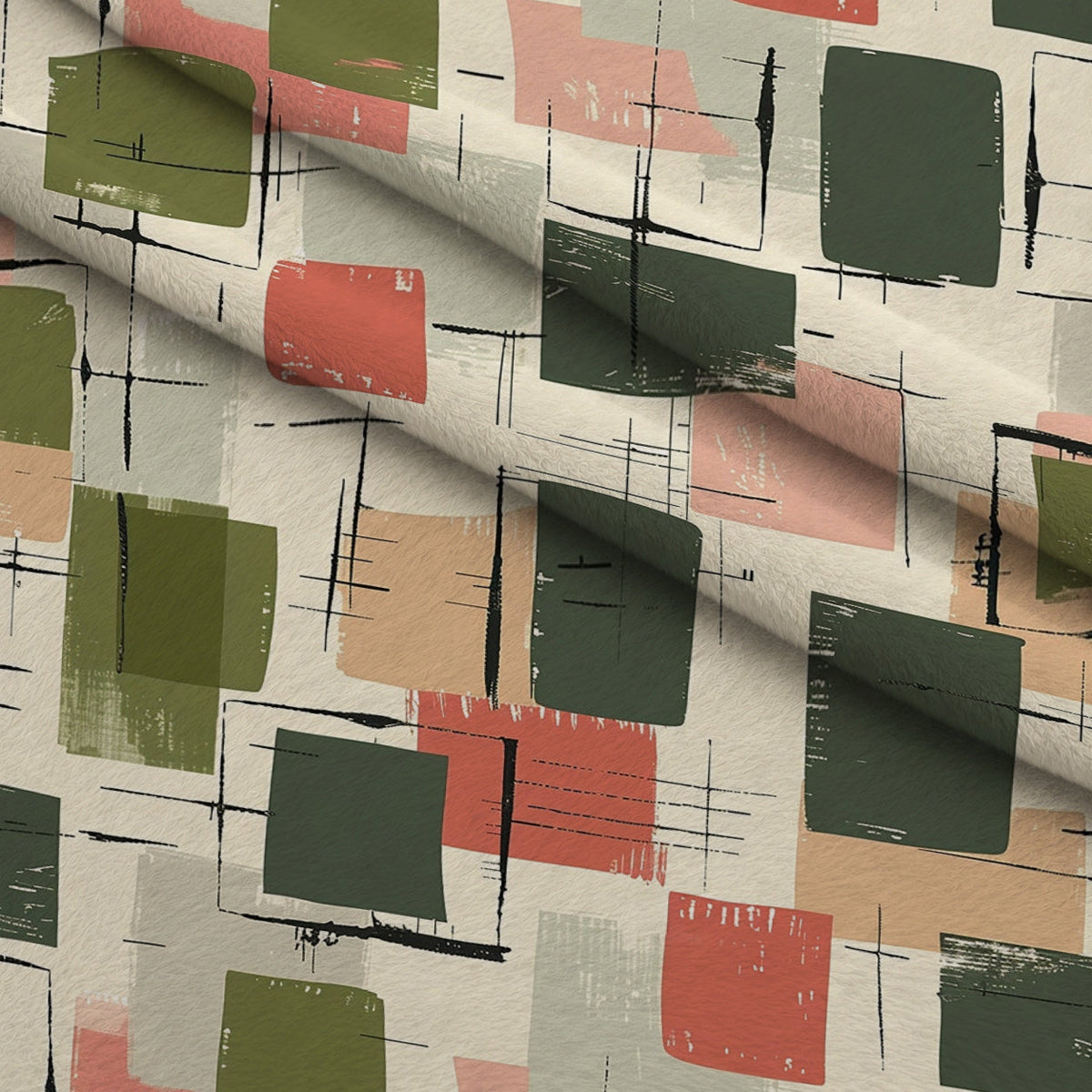 Retro Mod Collage Pattern 5 Fleece Fabric — fleece fabric folded close-up preview (mv-fleece-v1:lying)