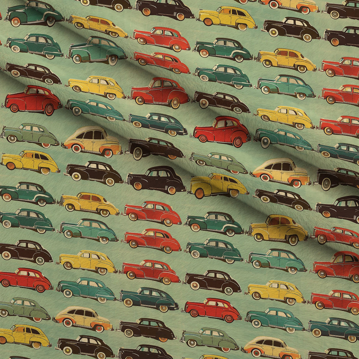 Retro Rides Pattern 2 Fleece Fabric — fleece fabric folded close-up preview (mv-fleece-v1:lying)