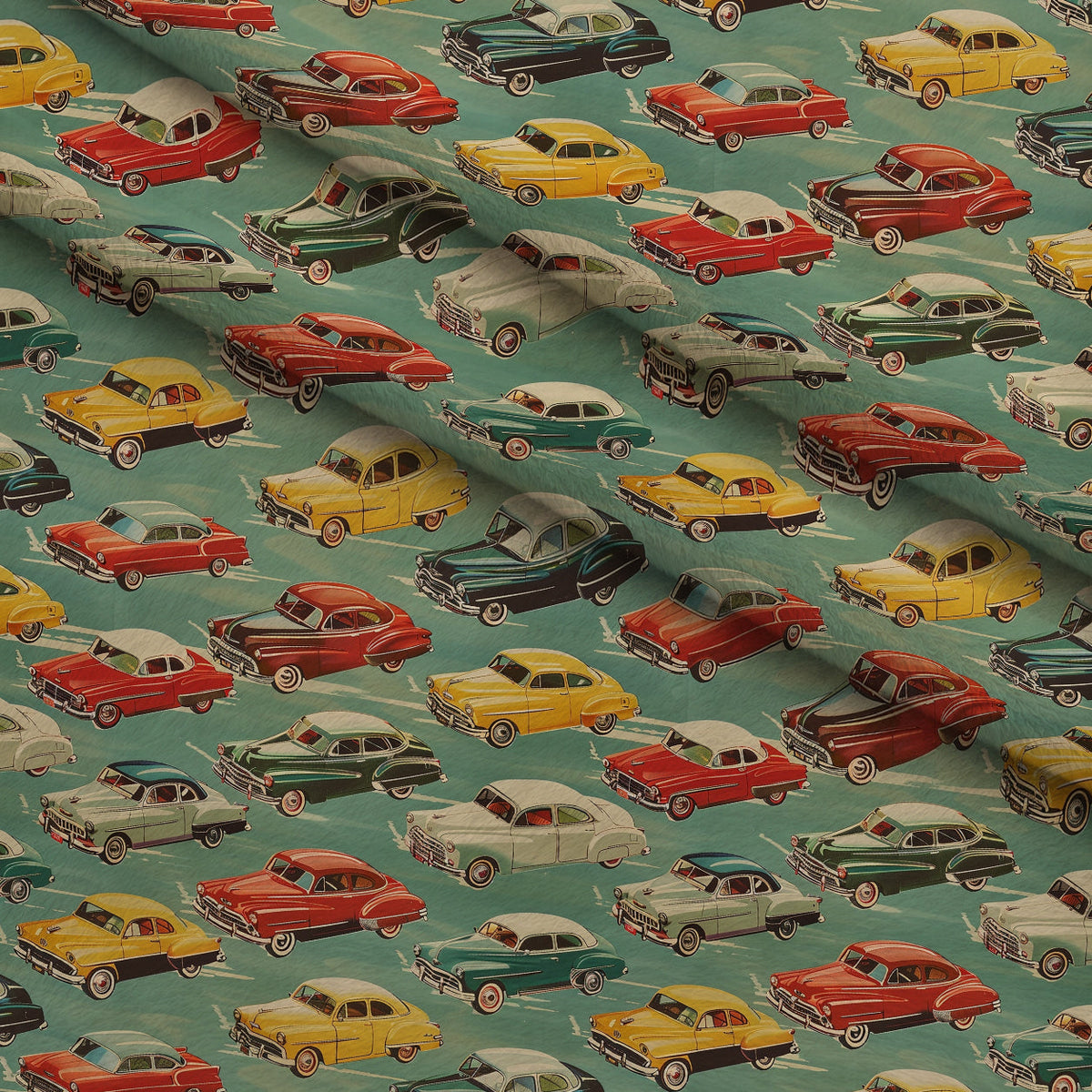 Retro Rides Pattern 3 Fleece Fabric — fleece fabric folded close-up preview (mv-fleece-v1:lying)