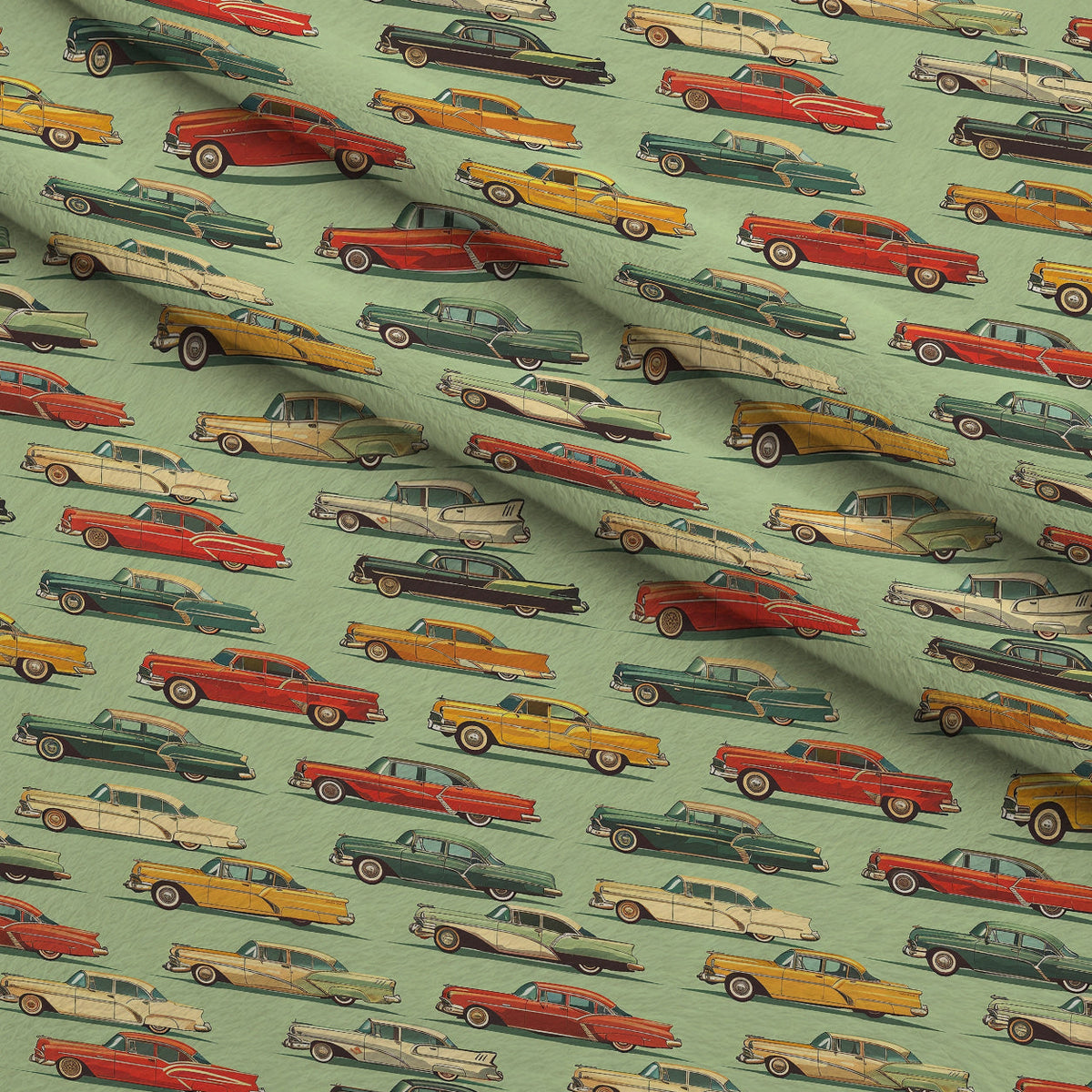 Retro Rides Pattern 5 Fleece Fabric — fleece fabric folded close-up preview (mv-fleece-v1:lying)