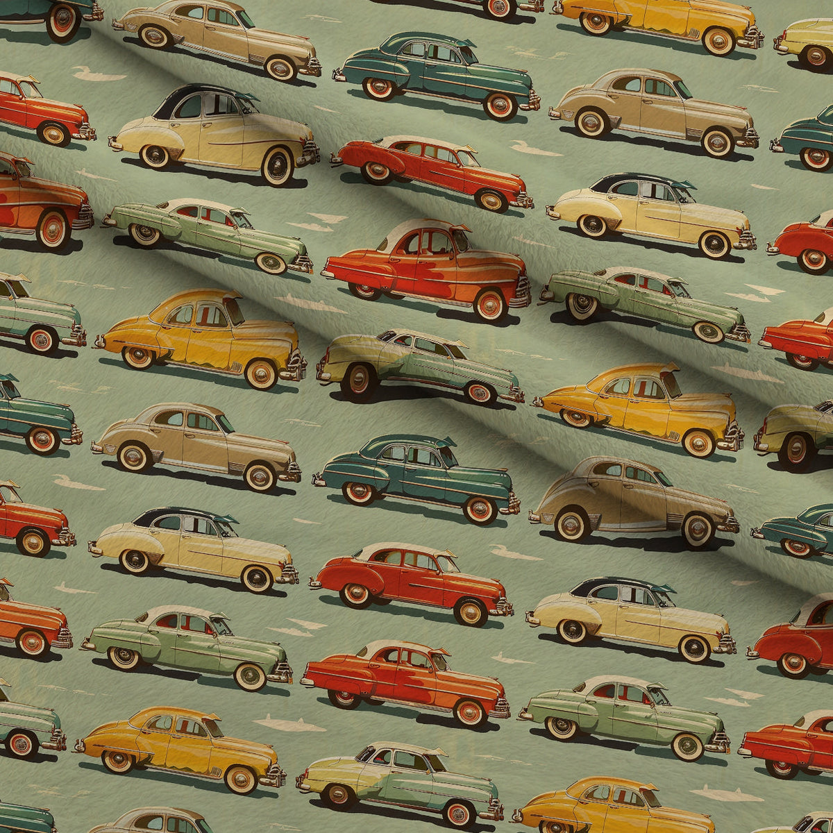 Retro Rides Pattern 6 Fleece Fabric — fleece fabric folded close-up preview (mv-fleece-v1:lying)
