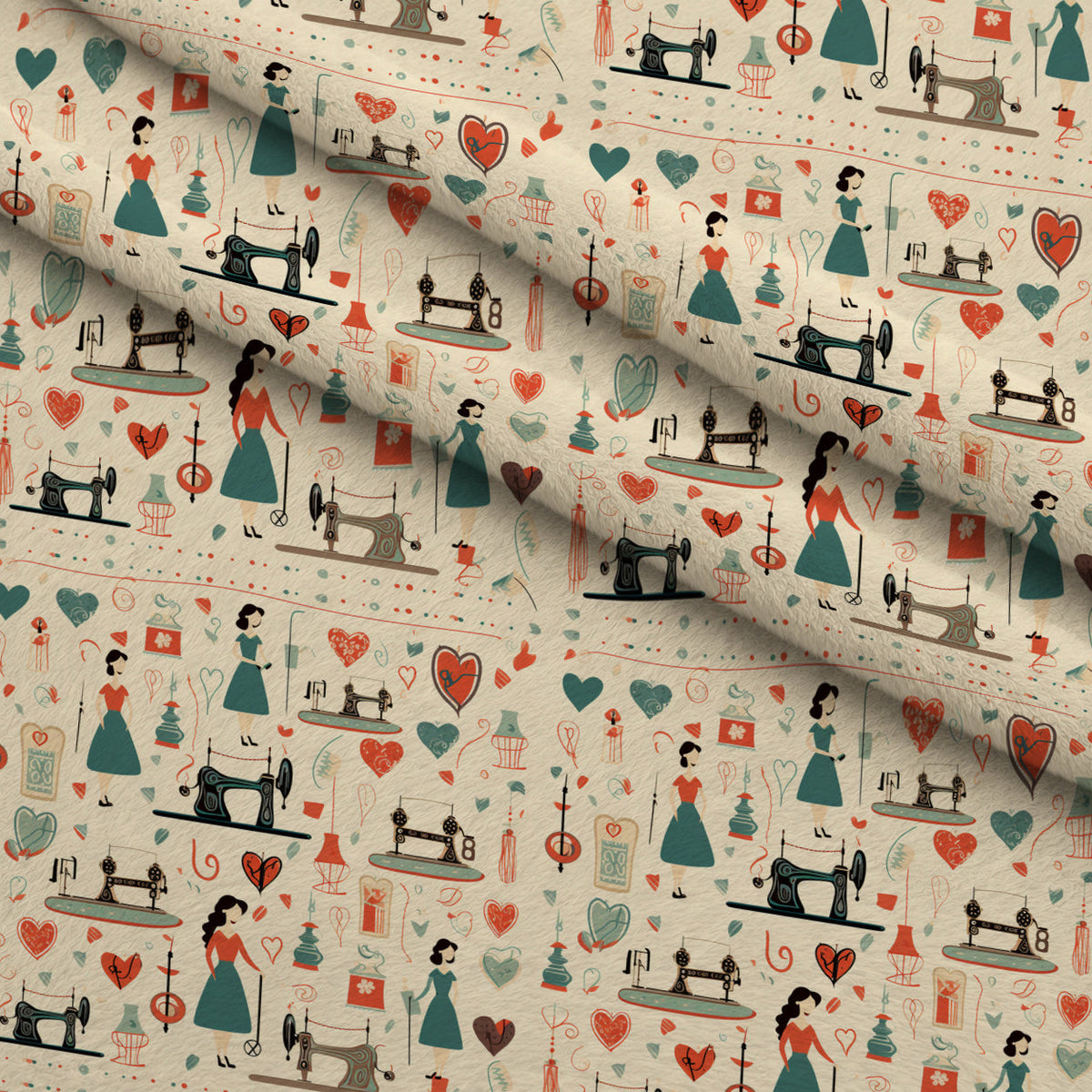 Retro Stitchery Pattern 3 Fleece Fabric — fleece fabric folded close-up preview (mv-fleece-v1:lying)