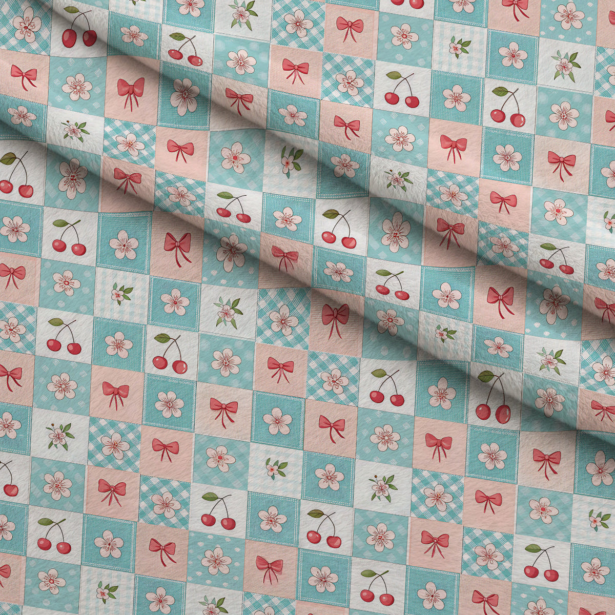 Ribbon Orchard Pattern 1 Fleece Fabric — fleece fabric folded close-up preview (mv-fleece-v1:lying)