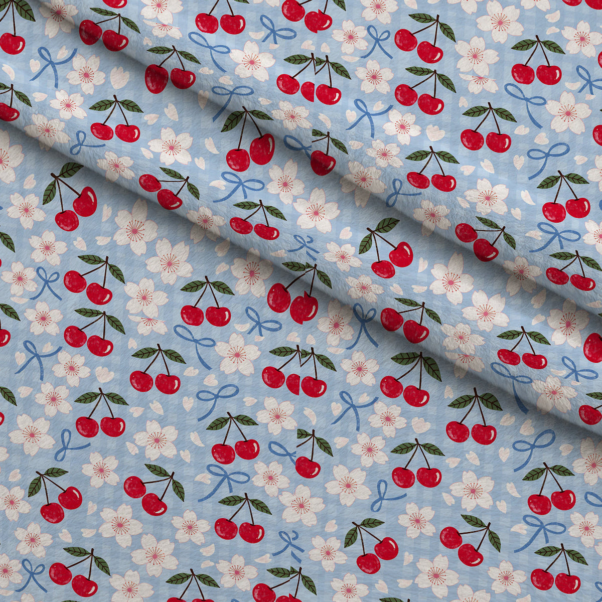 Ribbon Orchard Pattern 10 Fleece Fabric — fleece fabric folded close-up preview (mv-fleece-v1:lying)