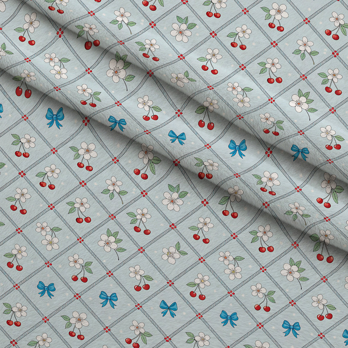 Ribbon Orchard Pattern 16 Fleece Fabric — fleece fabric folded close-up preview (mv-fleece-v1:lying)