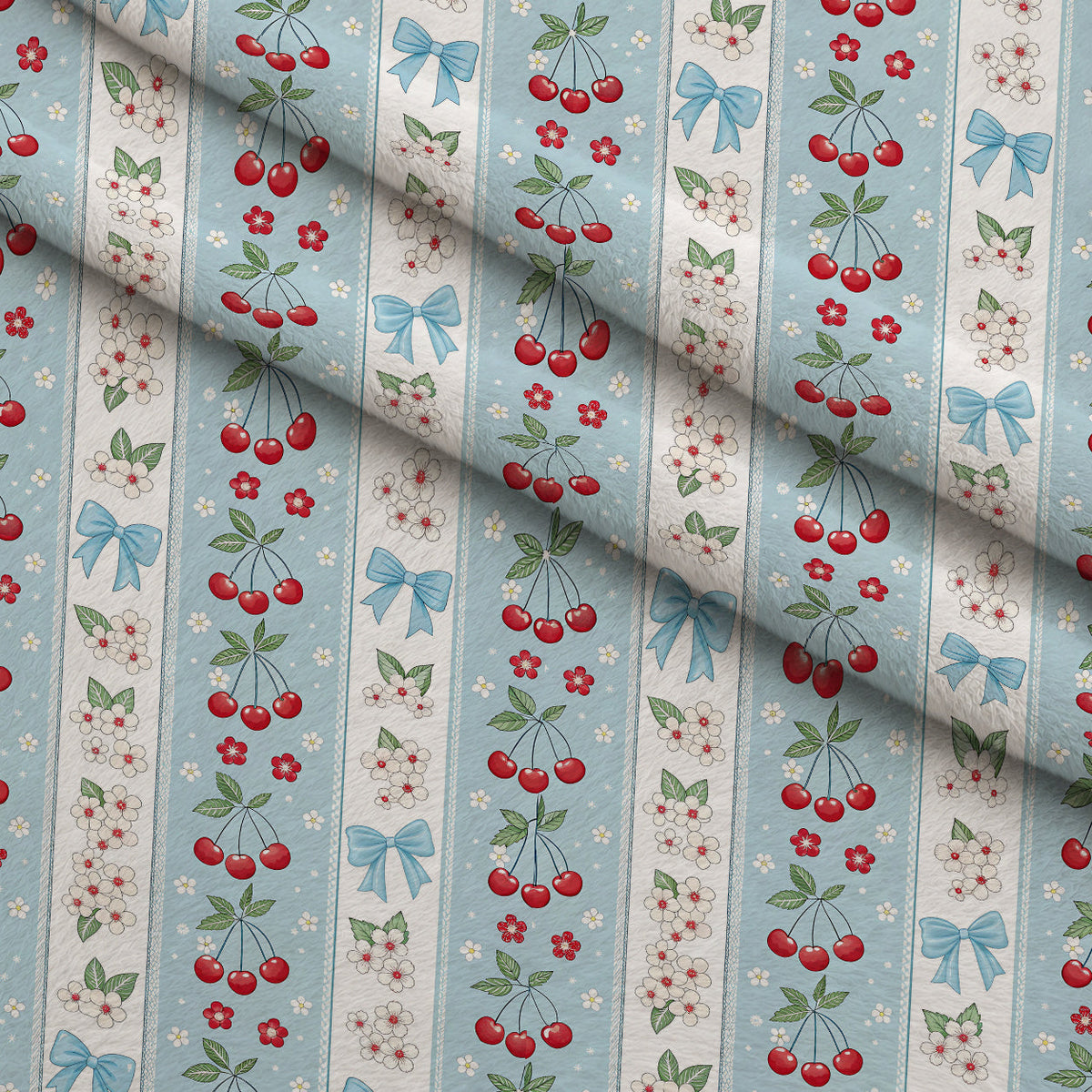 Ribbon Orchard Pattern 18 Fleece Fabric — fleece fabric folded close-up preview (mv-fleece-v1:lying)