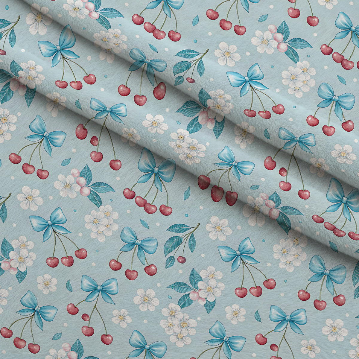 Ribbon Orchard Pattern 2 Fleece Fabric — fleece fabric folded close-up preview (mv-fleece-v1:lying)