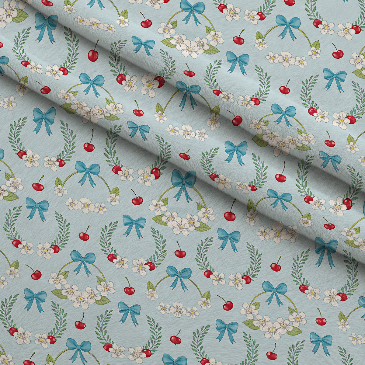 Ribbon Orchard Pattern 3 Fleece Fabric — fleece fabric folded close-up preview (mv-fleece-v1:lying)