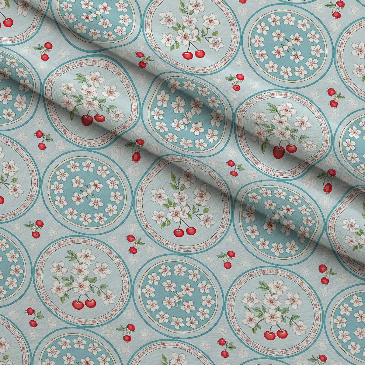 Ribbon Orchard Pattern 4 Fleece Fabric — fleece fabric folded close-up preview (mv-fleece-v1:lying)