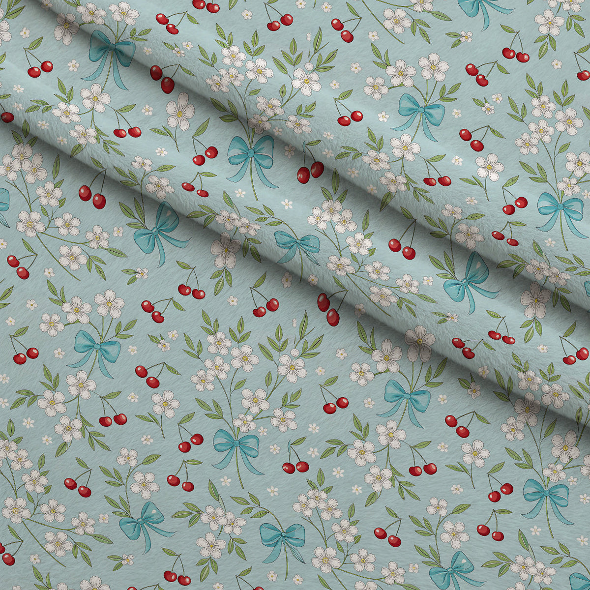 Ribbon Orchard Pattern 5 Fleece Fabric — fleece fabric folded close-up preview (mv-fleece-v1:lying)