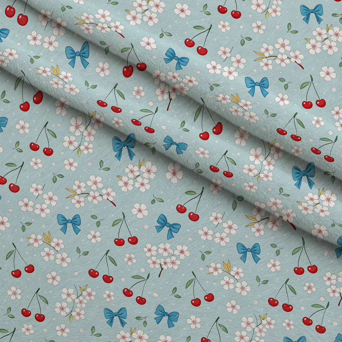 Ribbon Orchard Pattern 6 Fleece Fabric — fleece fabric folded close-up preview (mv-fleece-v1:lying)