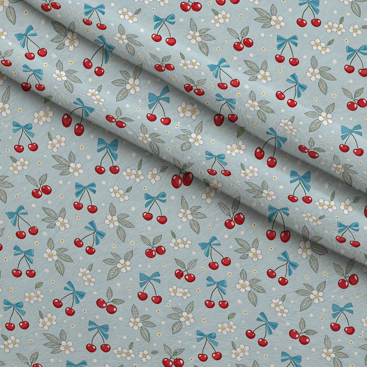 Ribbon Orchard Pattern 7 Fleece Fabric — fleece fabric folded close-up preview (mv-fleece-v1:lying)