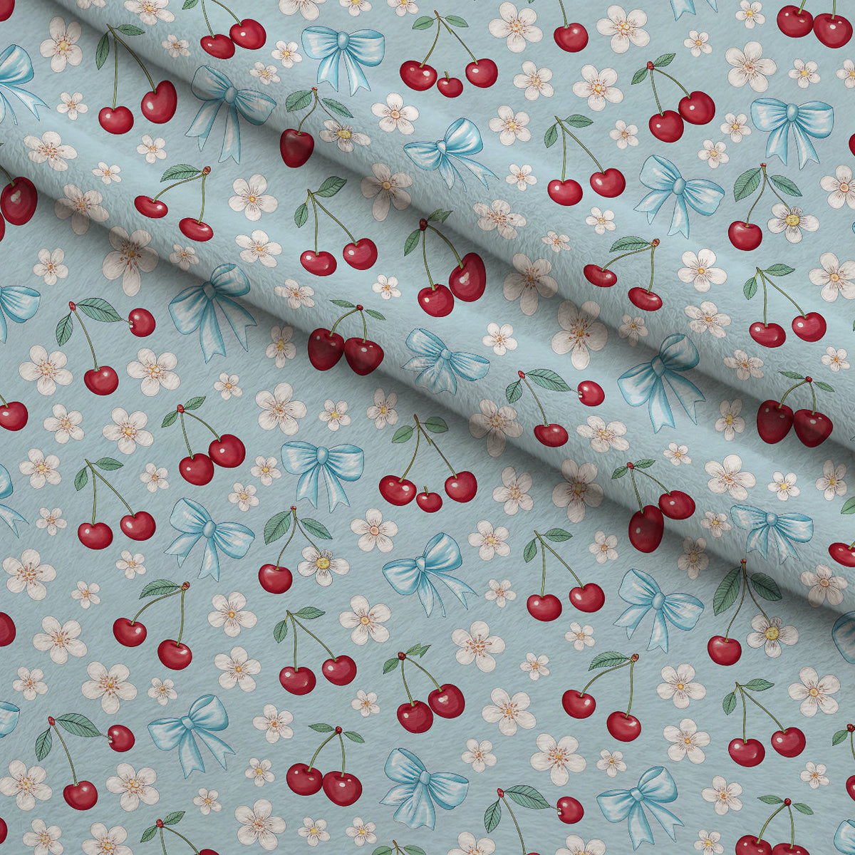 Ribbon Orchard Pattern 8 Fleece Fabric — fleece fabric folded close-up preview (mv-fleece-v1:lying)