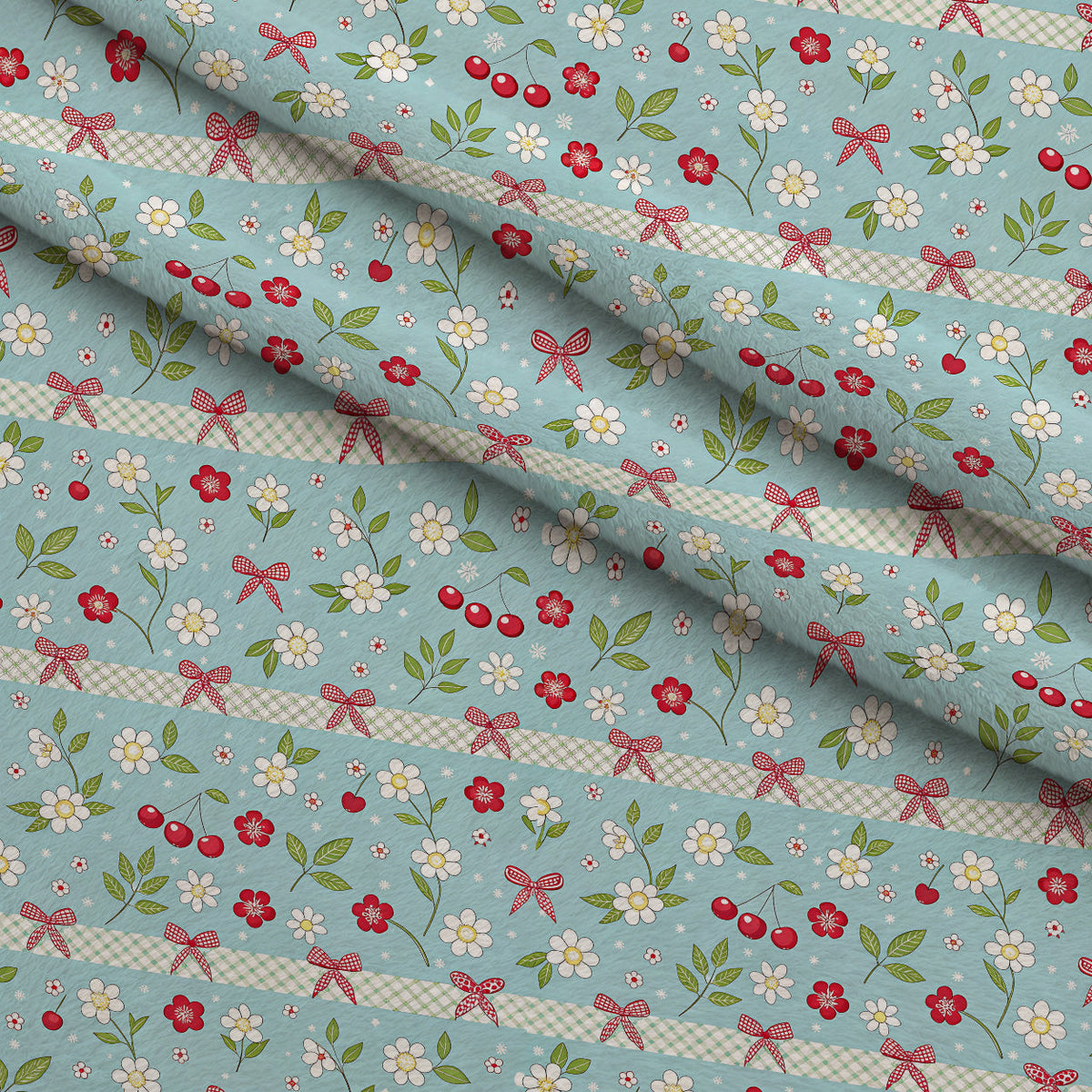 Ribbon Orchard Pattern 9 Fleece Fabric — fleece fabric folded close-up preview (mv-fleece-v1:lying)