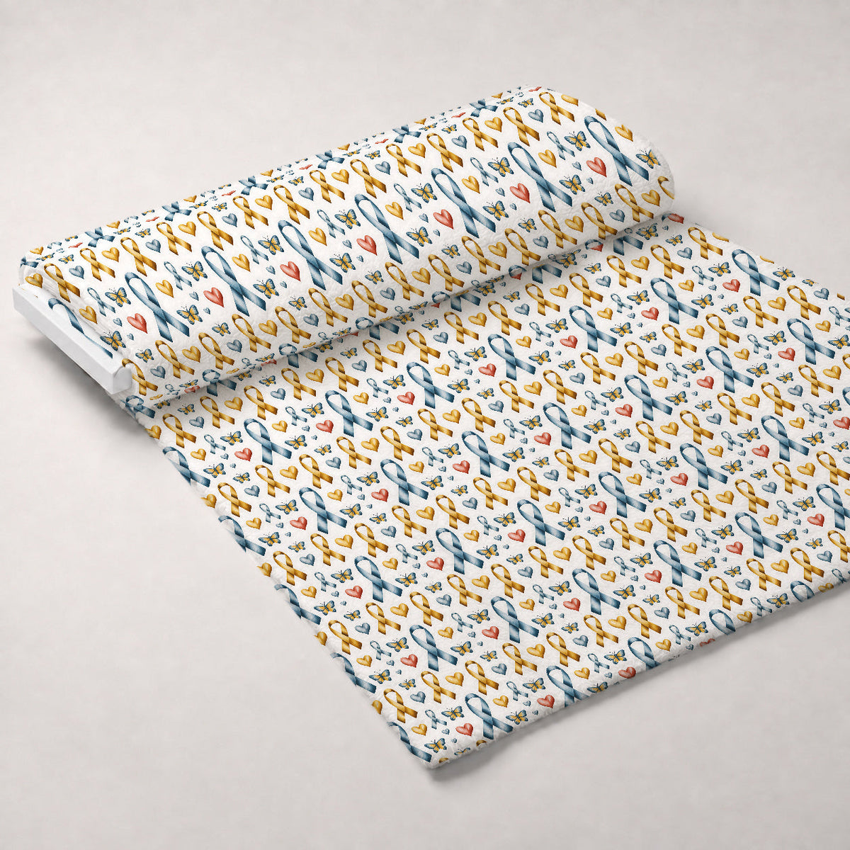 Ribbons of Hope Pattern 14 Fleece Fabric — fleece fabric unrolled bolt preview (mv-fleece-v1:bolt)