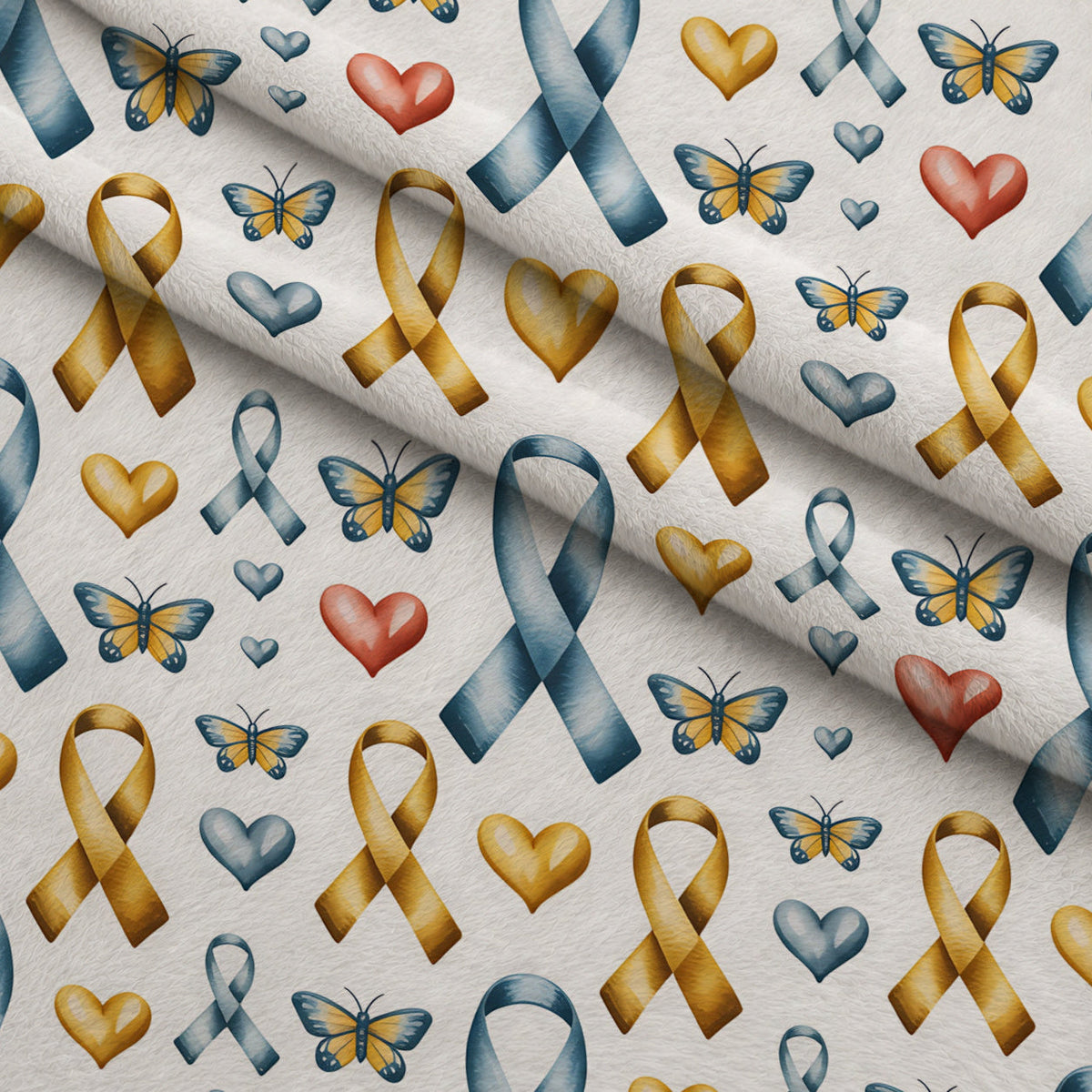 Ribbons of Hope Pattern 14 Fleece Fabric — fleece fabric folded close-up preview (mv-fleece-v1:lying)