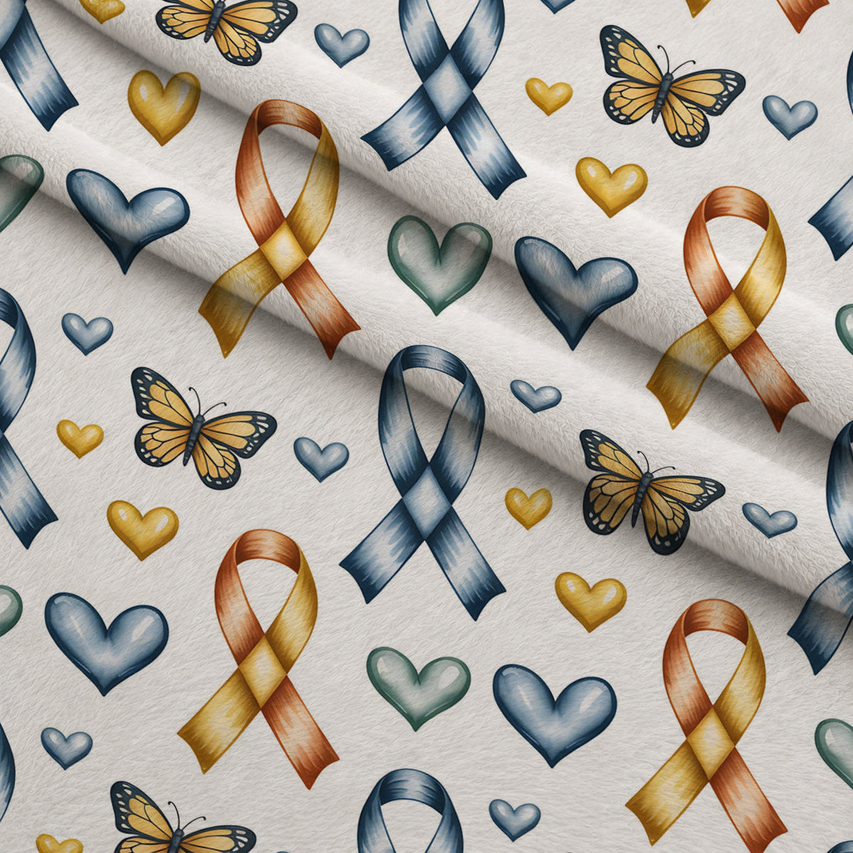 Ribbons of Hope Pattern 15 Fleece Fabric — fleece fabric folded close-up preview (mv-fleece-v1:lying)