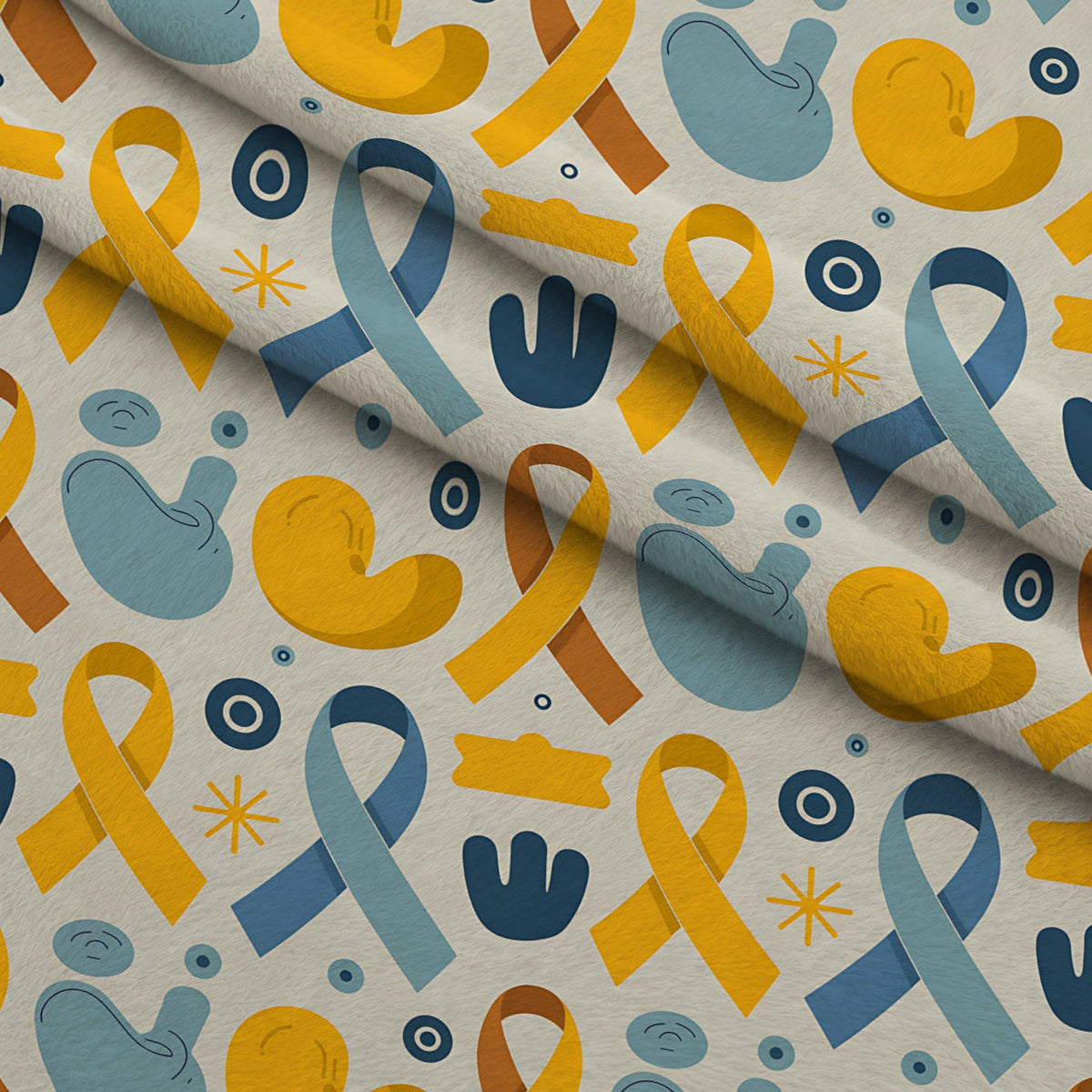 Ribbons of Hope Pattern 28 Fleece Fabric — fleece fabric folded close-up preview (mv-fleece-v1:lying)