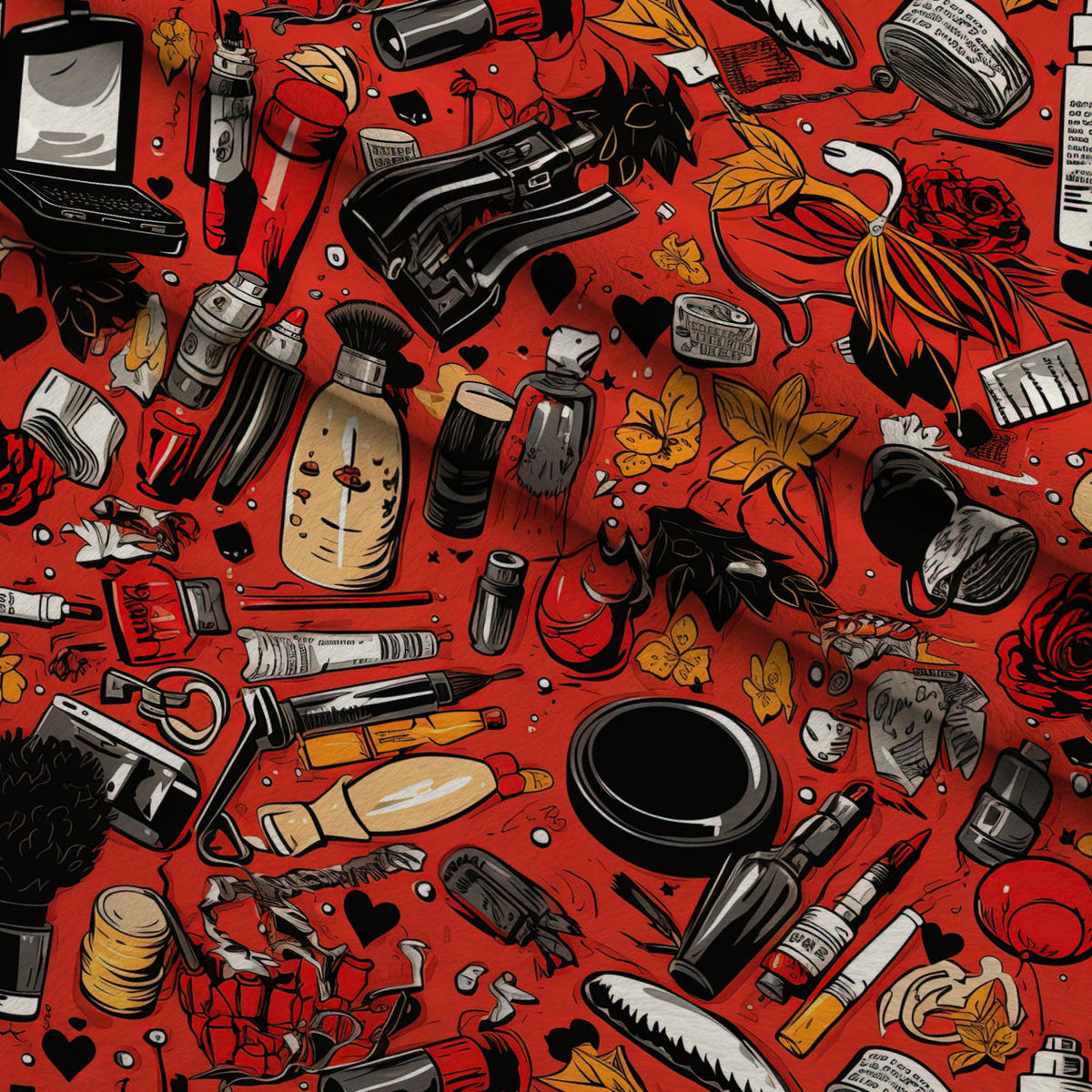 Rockabilly Rouge Pattern 12 Fleece Fabric — fleece fabric folded close-up preview (mv-fleece-v1:lying)