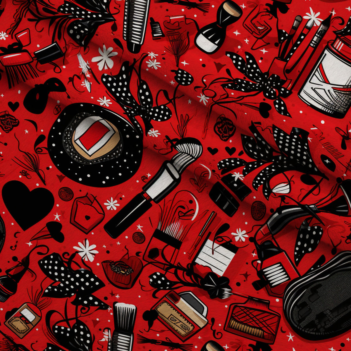Rockabilly Rouge Pattern 2 Fleece Fabric — fleece fabric folded close-up preview (mv-fleece-v1:lying)