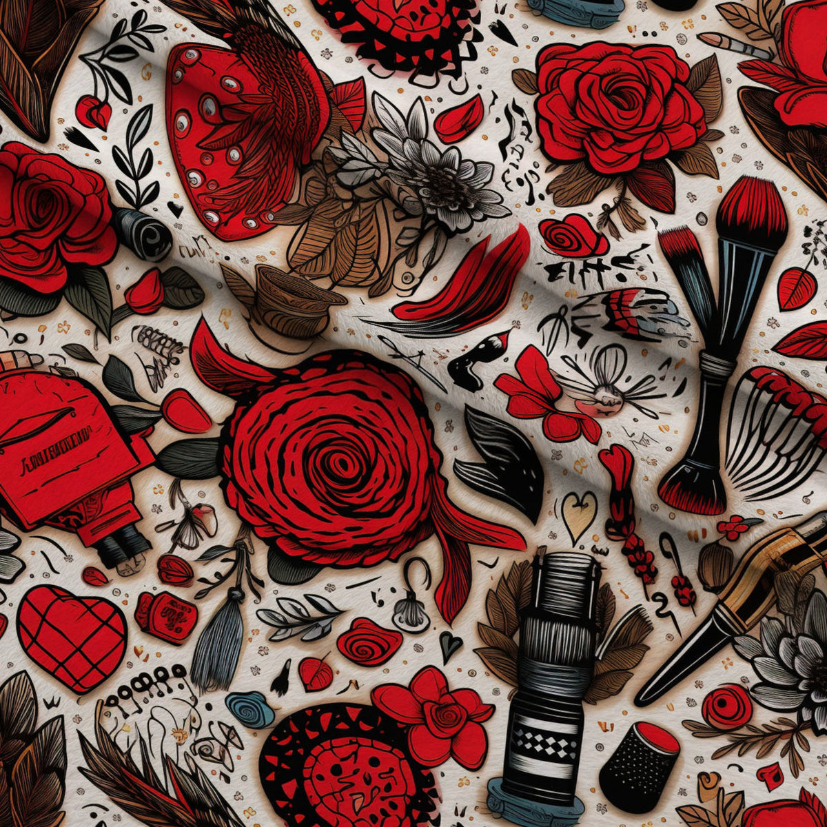 Rockabilly Rouge Pattern 3 Fleece Fabric — fleece fabric folded close-up preview (mv-fleece-v1:lying)