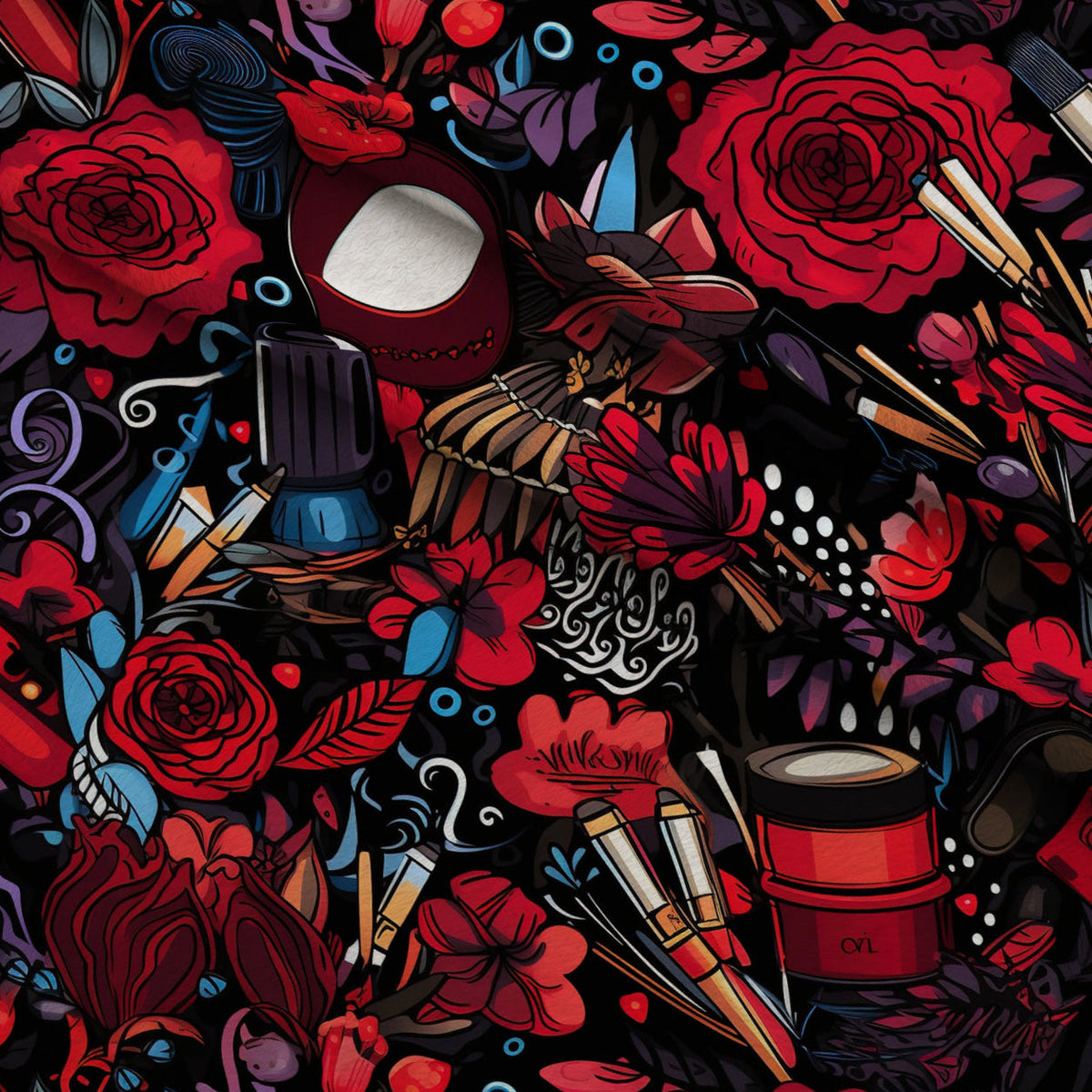 Rockabilly Rouge Pattern 5 Fleece Fabric — fleece fabric folded close-up preview (mv-fleece-v1:lying)