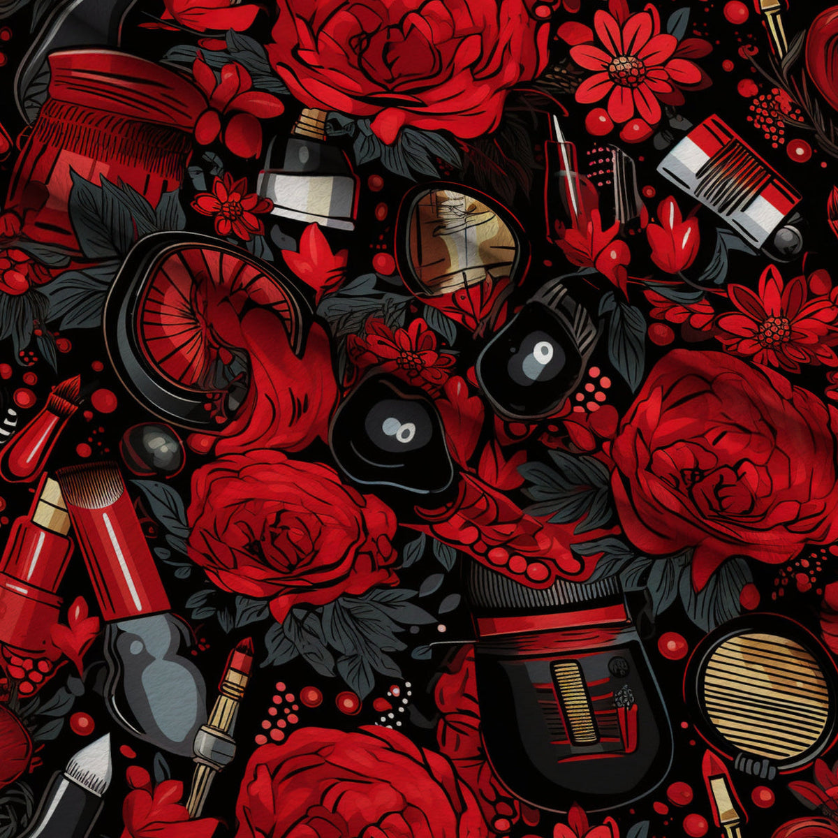 Rockabilly Rouge Pattern 8 Fleece Fabric — fleece fabric folded close-up preview (mv-fleece-v1:lying)
