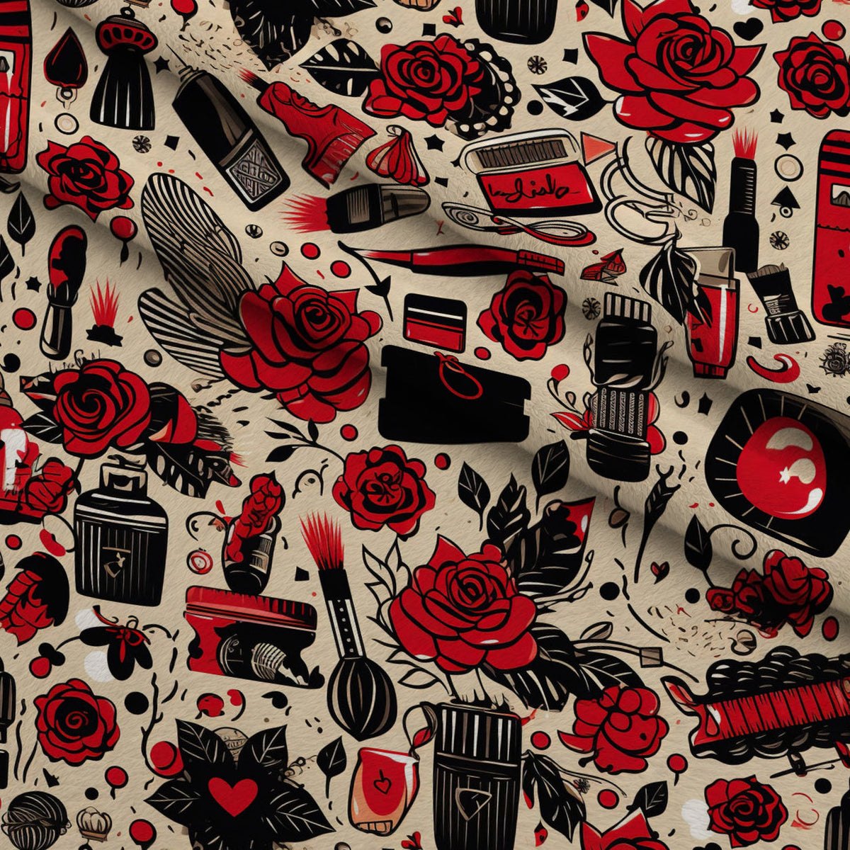 Rockabilly Rouge Pattern 9 Fleece Fabric — fleece fabric folded close-up preview (mv-fleece-v1:lying)