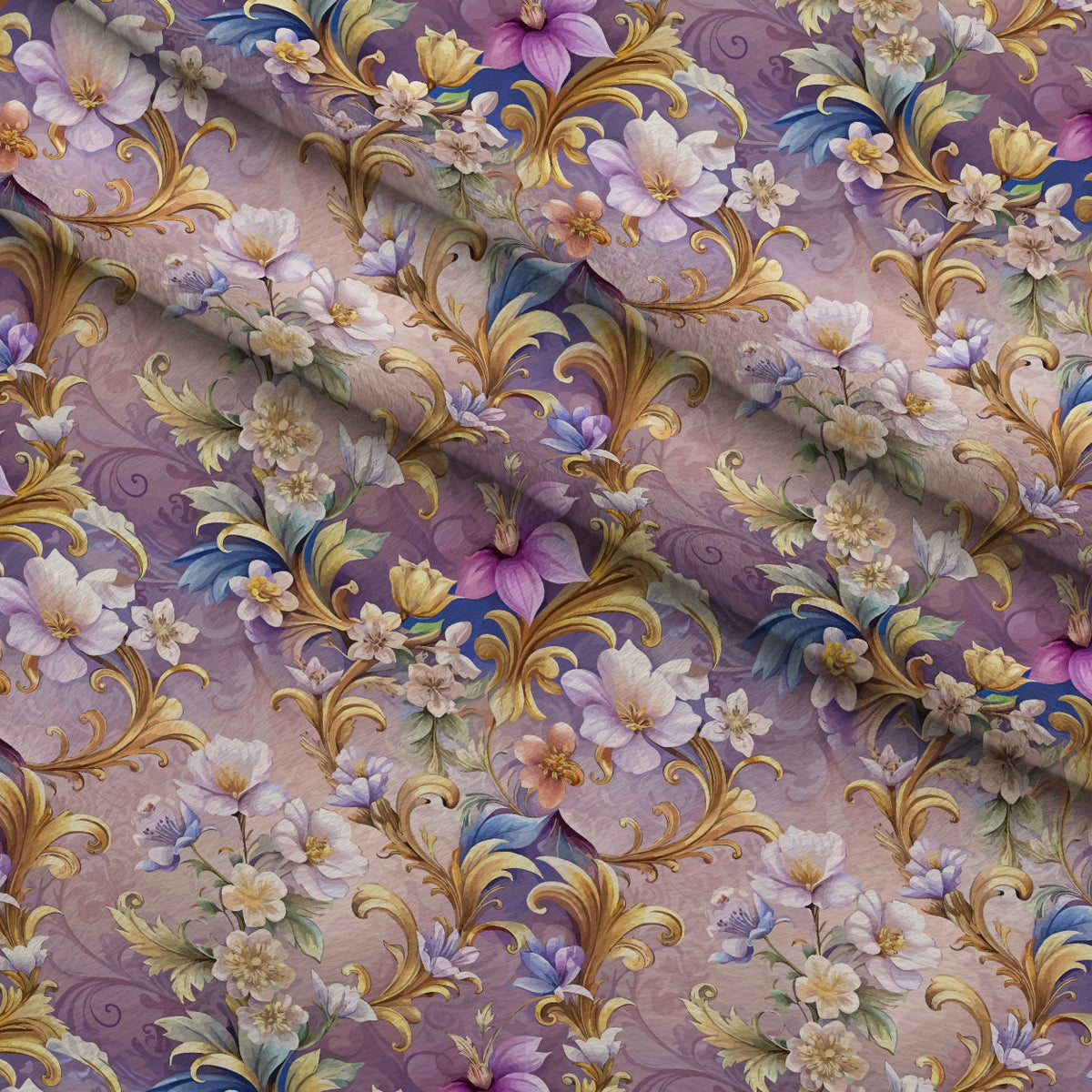 Rococo Blooms Pattern 106 Fleece Fabric — fleece fabric folded close-up preview (mv-fleece-v1:lying)