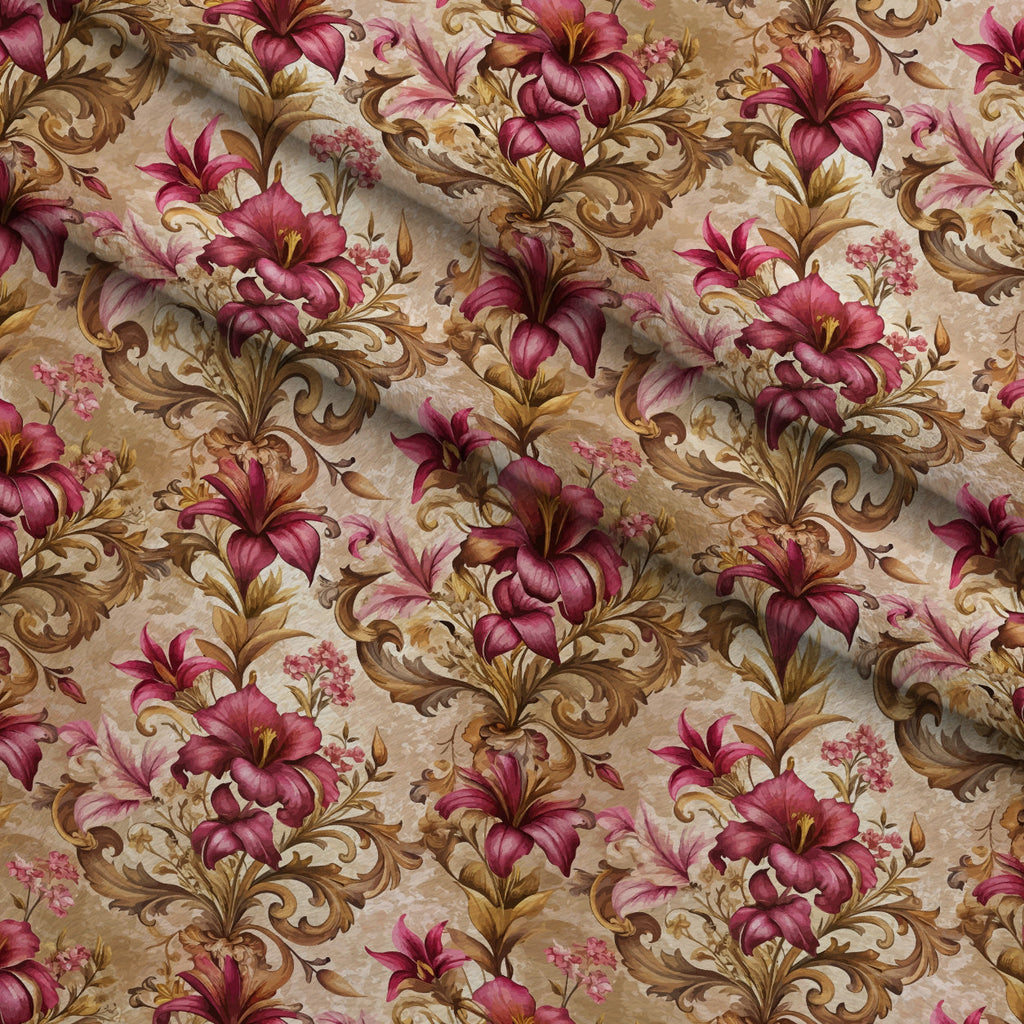 Rococo Blooms Pattern 112 Fleece Fabric — fleece fabric folded close-up preview (mv-fleece-v1:lying)