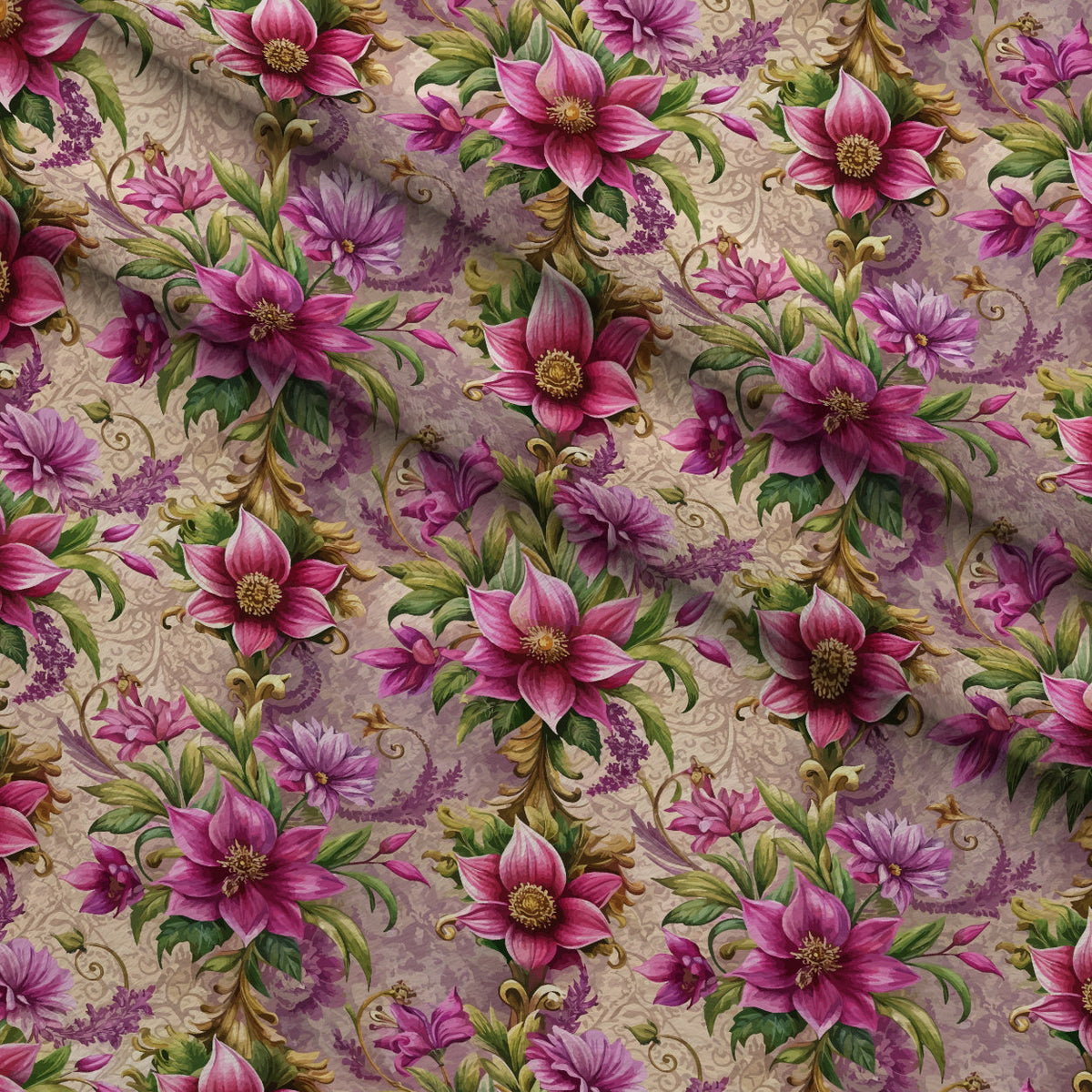 Rococo Blooms Pattern 140 Fleece Fabric — fleece fabric folded close-up preview (mv-fleece-v1:lying)