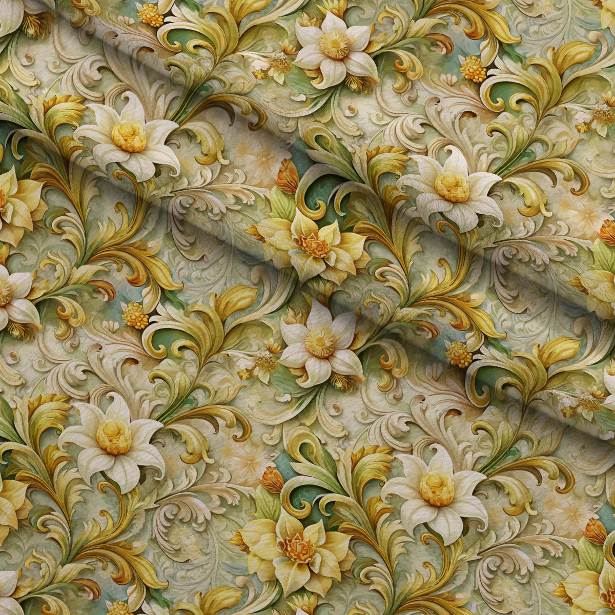 Rococo Blooms Pattern 163 Fleece Fabric — fleece fabric folded close-up preview (mv-fleece-v1:lying)