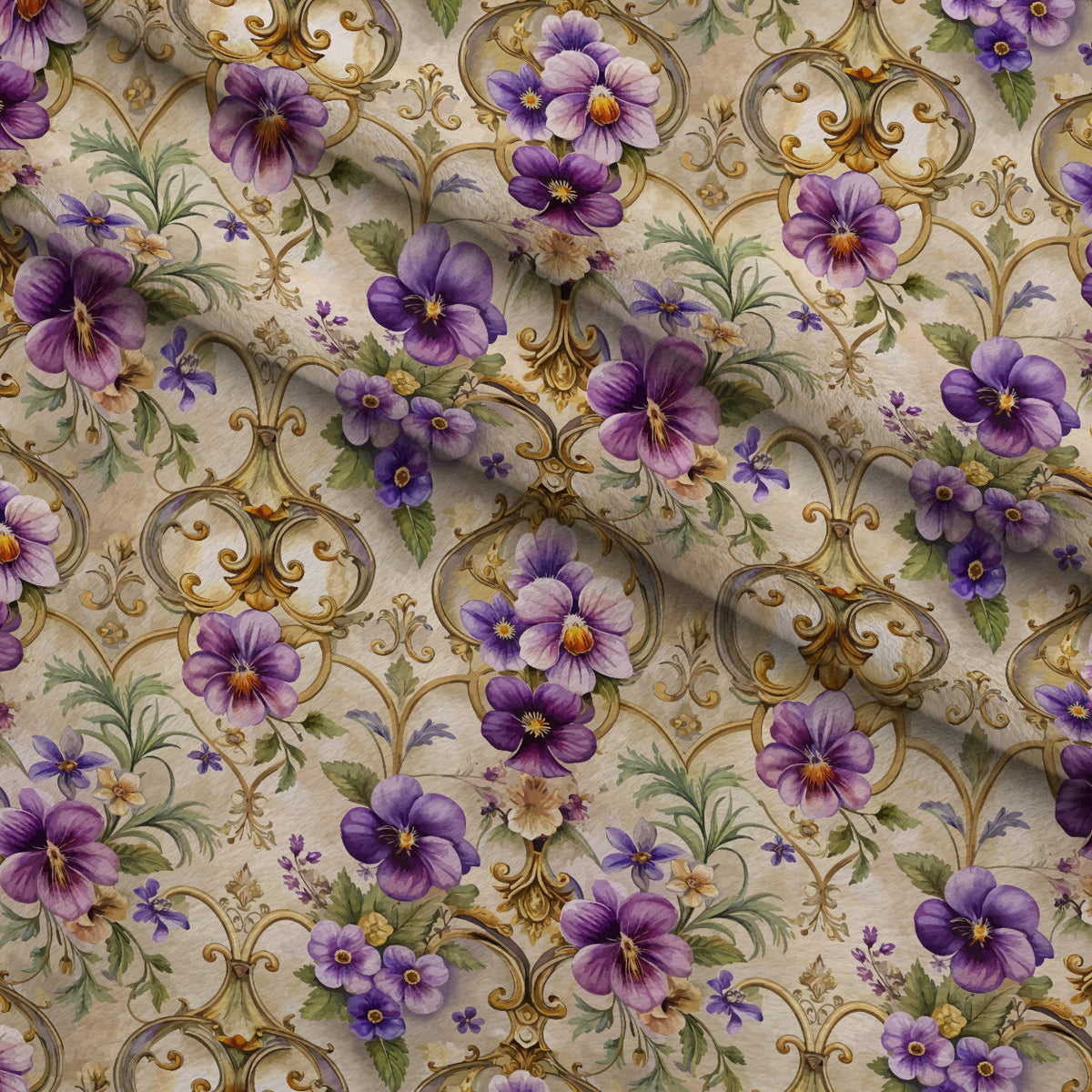 Rococo Blooms Pattern 171 Fleece Fabric — fleece fabric folded close-up preview (mv-fleece-v1:lying)