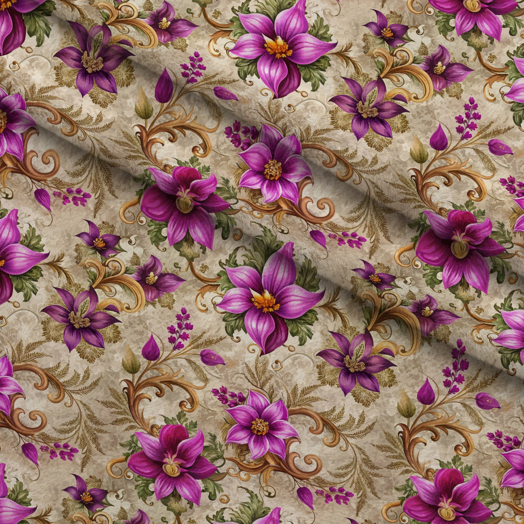 Rococo Blooms Pattern 182 Fleece Fabric — fleece fabric folded close-up preview (mv-fleece-v1:lying)